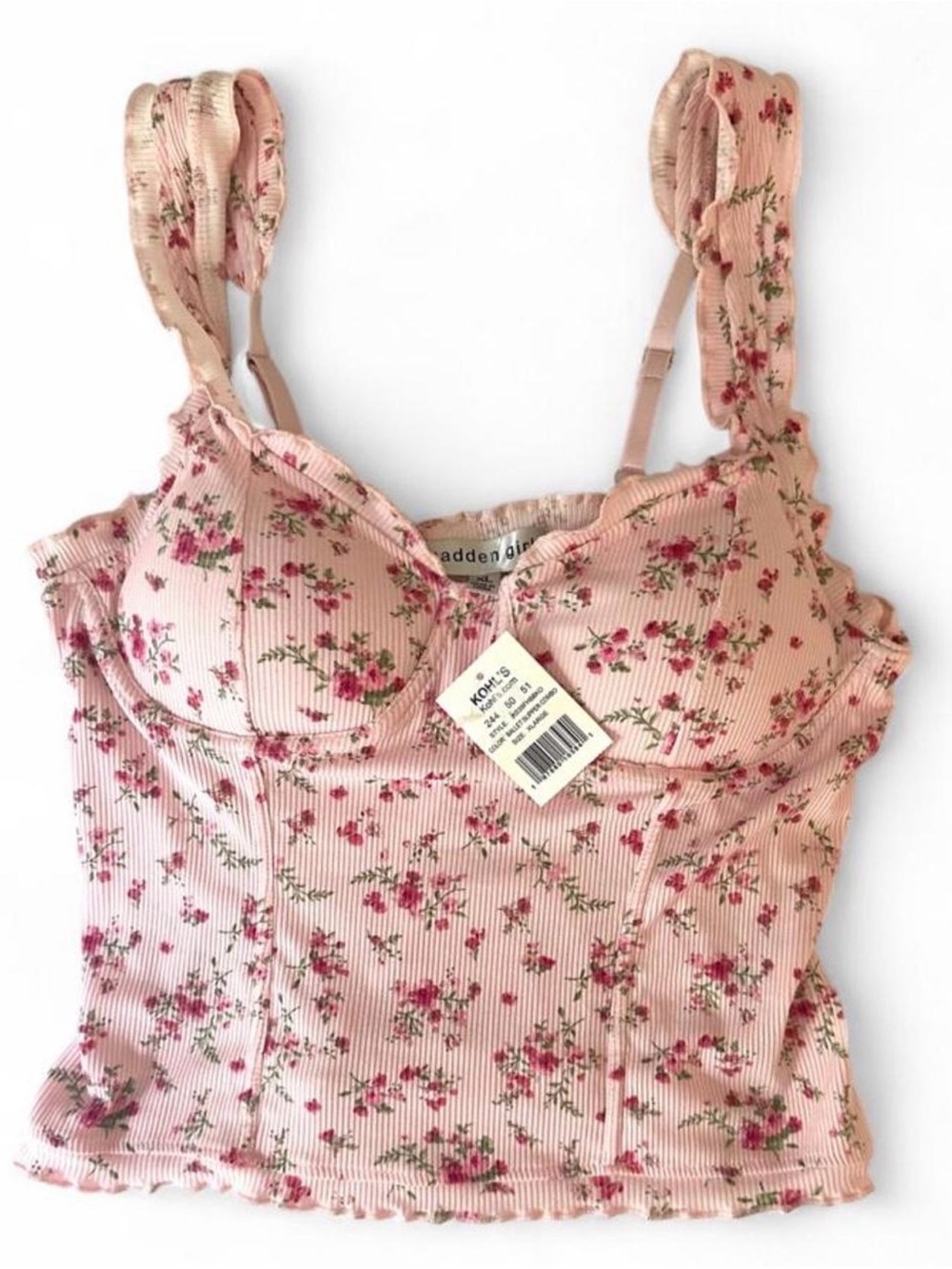 Pink Floral Ribbed Tank Top - Picture 2 of 4